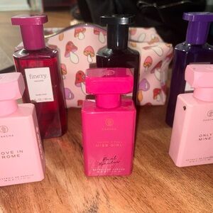 6 Finery Pink & purple women’s fragrance Collection with large cosmetics bag